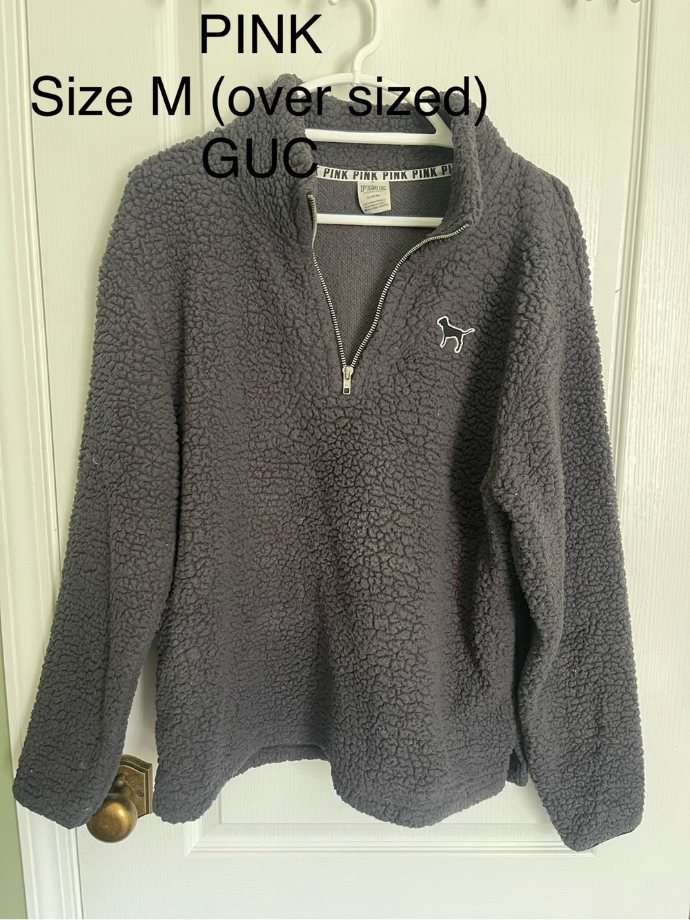 PINK Victoria's Secret Charcoal Gray Sherpa Half-Zip Pullover